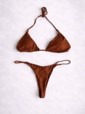 Matte Collection Brown Triangle Bikini Set Brazilian Cut Thong Sexy Summer Swim